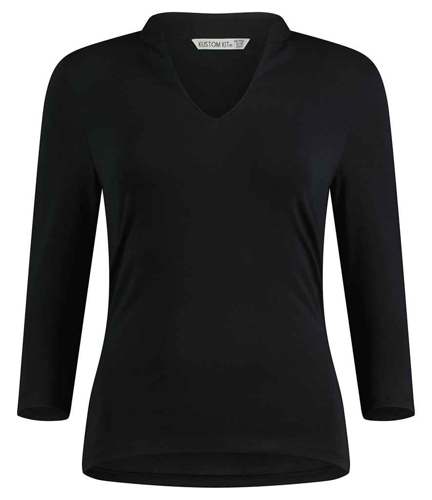 Kustom Kit Ladies Corporate Short Sleeve V-Neck Mandarin Collar Top 